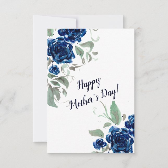 Blue Roses Watercolor Mother's Day Card (Front)