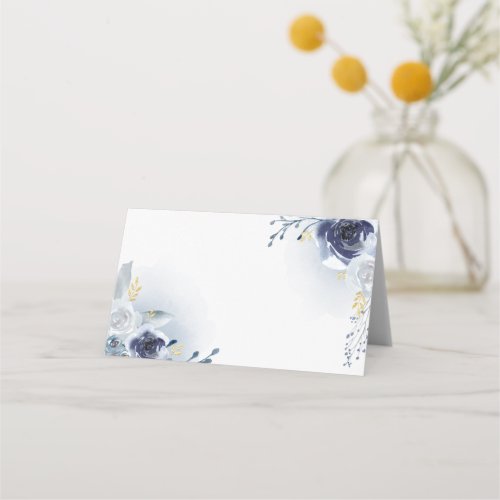 blue roses watercolor place card