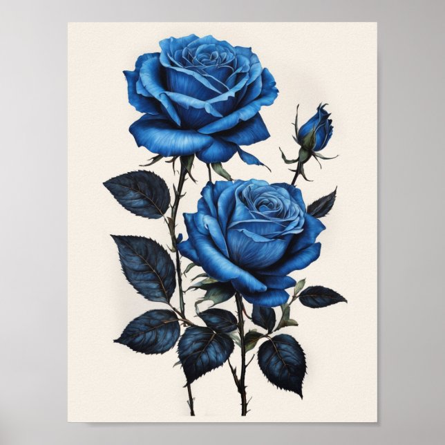Blue Roses watercolor Poster (Front)