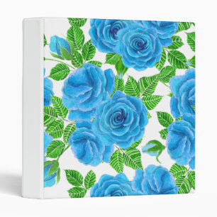 Blue roses watercolor seamless pattern 3 ring binder