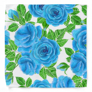 Blue roses watercolor seamless pattern bandana