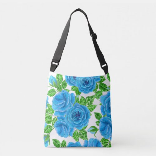 Blue roses watercolor seamless pattern crossbody bag