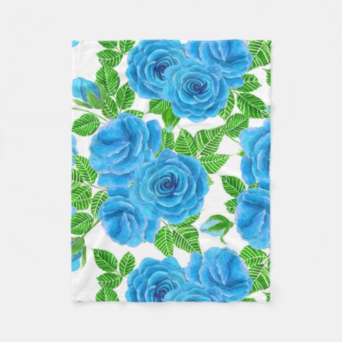 Blue roses watercolor seamless pattern fleece blanket
