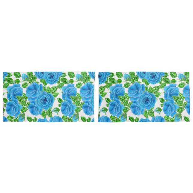 Blue roses watercolor seamless pattern pillow case (Front-Set)