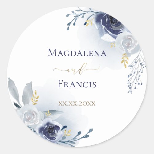 blue roses wedding classic round sticker