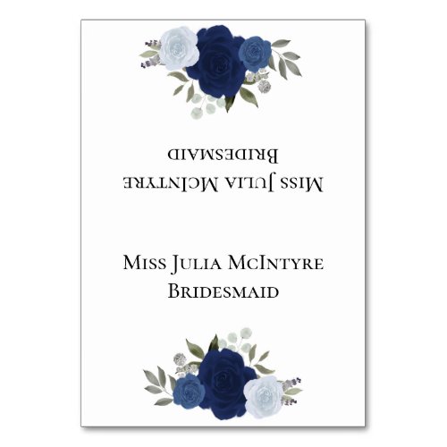 Blue Roses Wedding DIY Fold Place Card wTitle