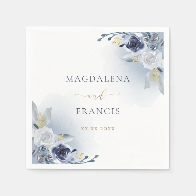 blue roses wedding napkins (Front)