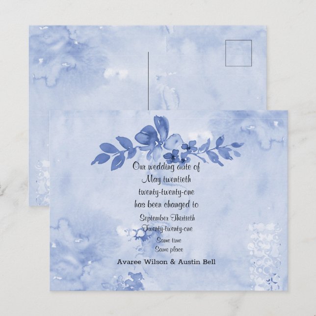 Blue Roses Wedding Postponement Announcement Postcard (Front/Back)