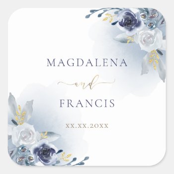 Blue Roses Wedding Square Sticker by amoredesign at Zazzle