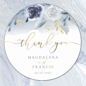 Blue Roses Wedding Thank You Classic Round Sticker by amoredesign at Zazzle