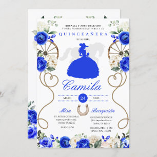 Blue Roses Western Mariachi Charro Quinceañera Invitation