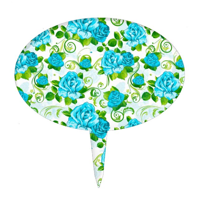 Blue Roses White Background Cake Topper (Front)