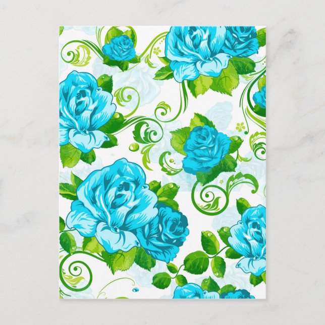 Blue Roses White Background Postcard (Front)