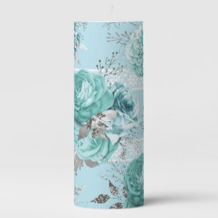 Blue Roses with Lace Pillar Candle