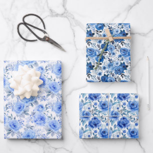Blue Roses Wrapping Paper Vintage Roses