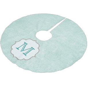 Blue Rosetta Rose Flow Monogram Initial Tree Skirt