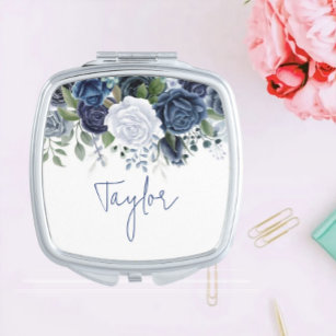 Blue Rosy Bridesmaid Proposal Gift Compact Mirror