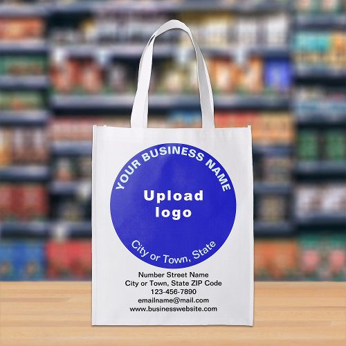 Blue Round Business Brand on Single_Sided Print Grocery Bag