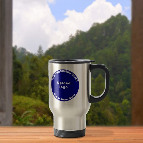 Blue Round Business Brand on Stainless Travel Mug