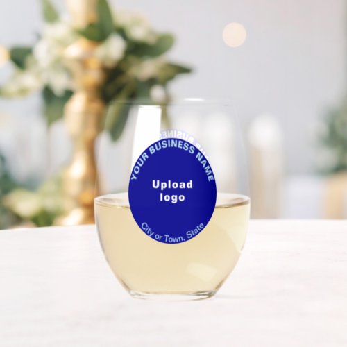 Blue Round Business Brand on Stemless Wine Glass