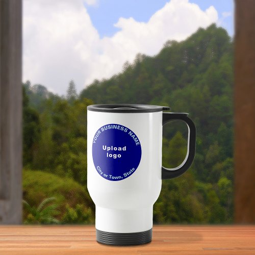 Blue Round Business Brand on Travel Mug