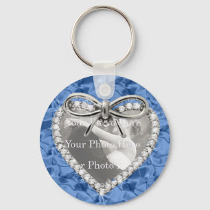 Blue Round Diamond Heart Frame Keychain