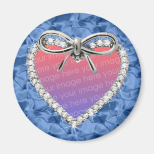 Blue Round Diamond Heart Frame Magnet