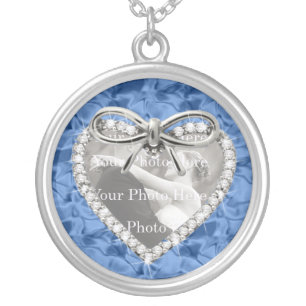 Blue Round Diamond Heart Frame Necklace