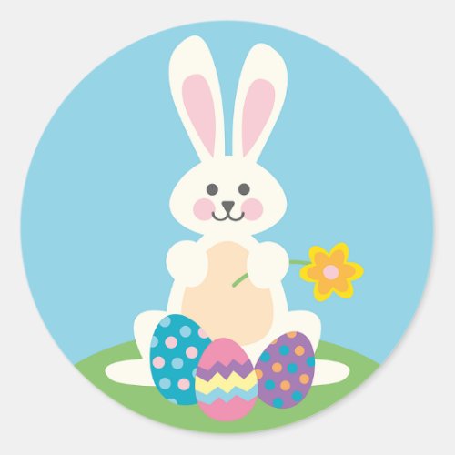 Blue Round Easter Bunny Classic Round Sticker