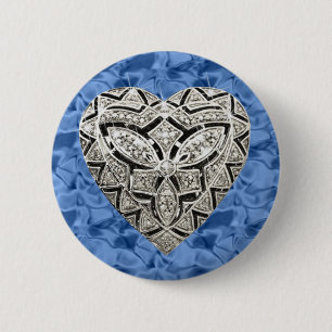 Blue Round Elegant Designer Heart Button