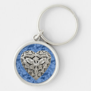 Blue Round Elegant Designer Heart Keychain