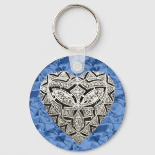 Blue Round Elegant Designer Heart Keychain