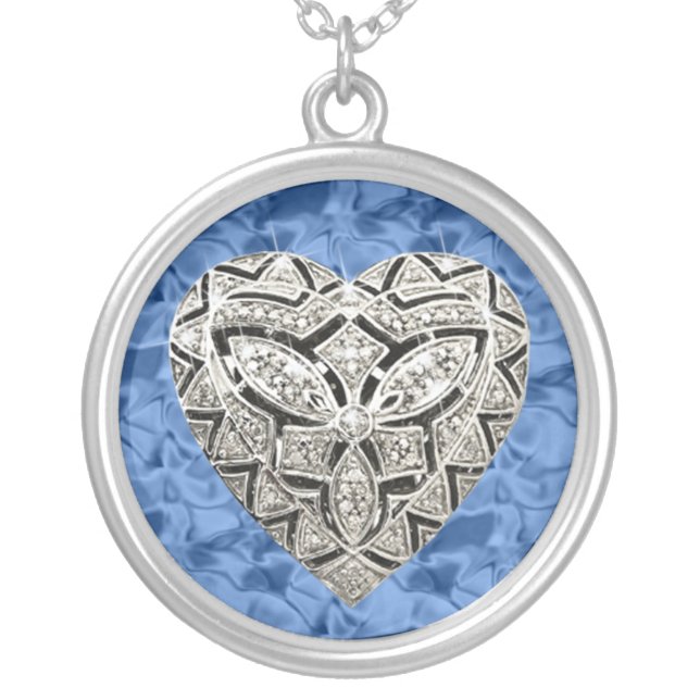 Blue Round Elegant Designer Heart Necklace (Front)