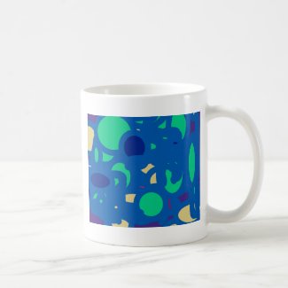 blue round happy go lucky coffee mug