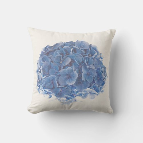 Blue Round Hydrangea Cluster on White Pillow