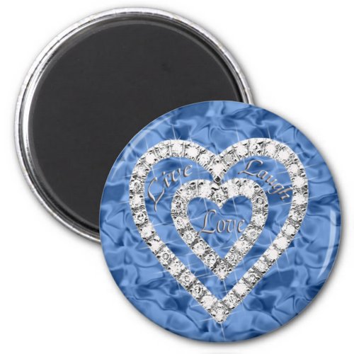 Blue Round Live Laugh Love Diamond Heart Magnet