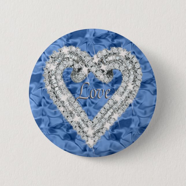 Blue Round Love Diamond Heart Button (Front)