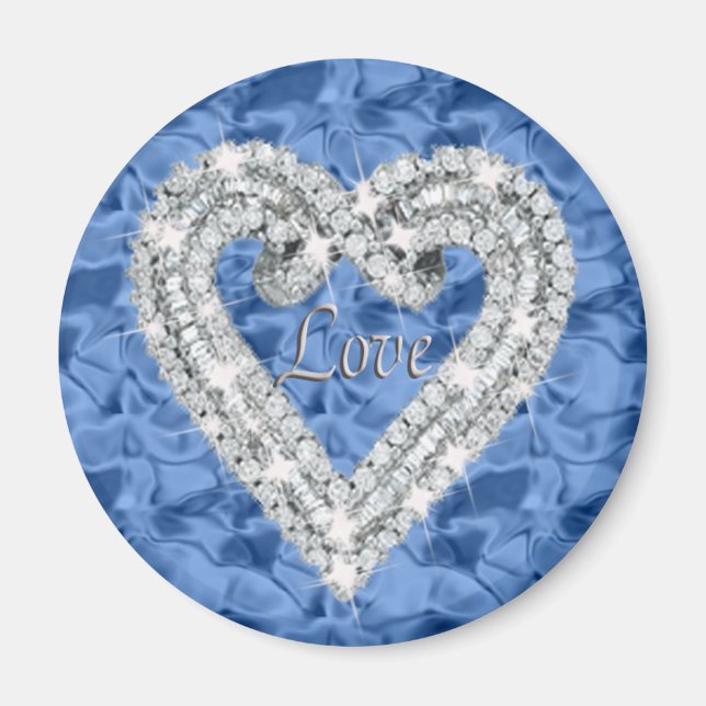 Blue Round Love Diamond Heart Magnet (Front)