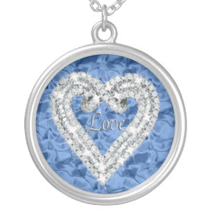 Blue Round Love Diamond Heart Necklace