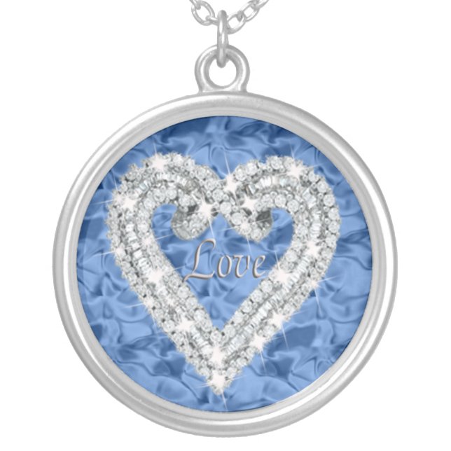 Blue Round Love Diamond Heart Necklace (Front)