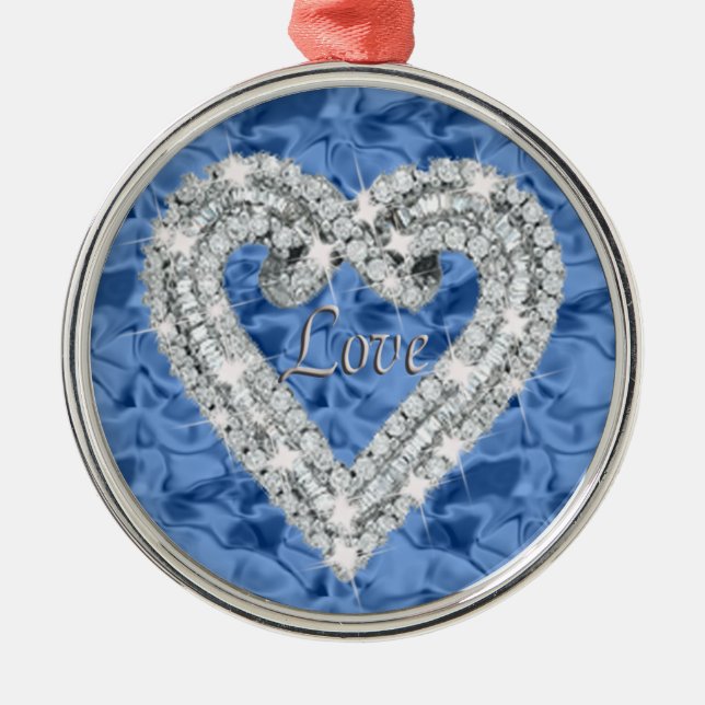 Blue Round Love Diamond Heart Ornament (Front)