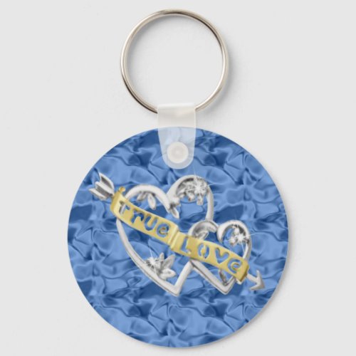 Blue Round True Love Joined Hearts Keychain