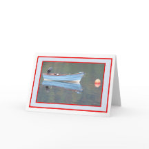 Blue Rowing Boat Greetings Card