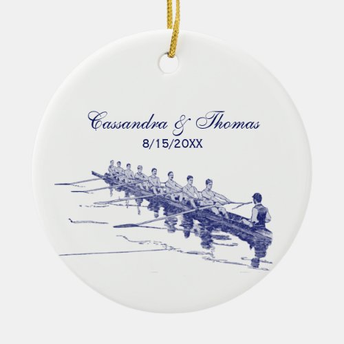 Blue Rowing Rowers Crew Team Water Sports 3 Ceramic Ornament