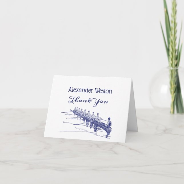 Blue Rowing Rowers Crew Team Water Sports #3 Thank You Card (Front)