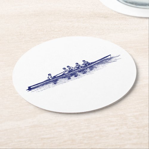 Blue Rowing Rowers Crew Team Water Sports Round Paper Coaster