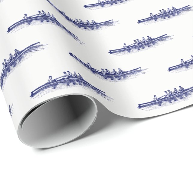 Blue Rowing Rowers Crew Team Water Sports Wrapping Paper (Roll Corner)