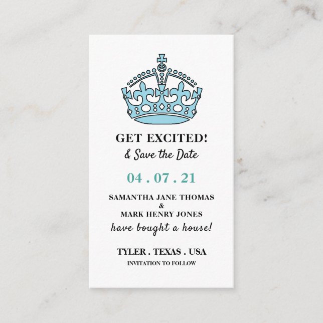 Blue Royal Crown, Get Excited and Save the Date Enclosure Card (Front)