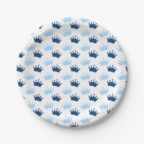 Blue Royal Crowns Fairytale Prince Baby Shower Paper Plates