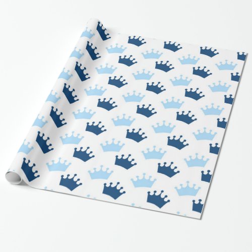 Blue Royal Crowns Fairytale Prince Storybook Party Wrapping Paper